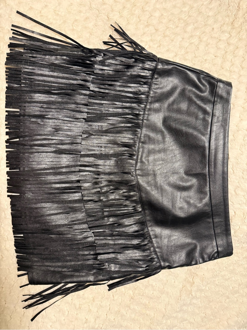 Vici Black Faux Leather Fringe Mini Skirt